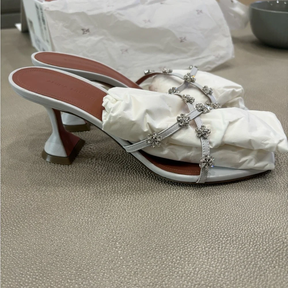 AMINA MUADDI Lily crystal flower leather slide sandals - Picture 4 of 8